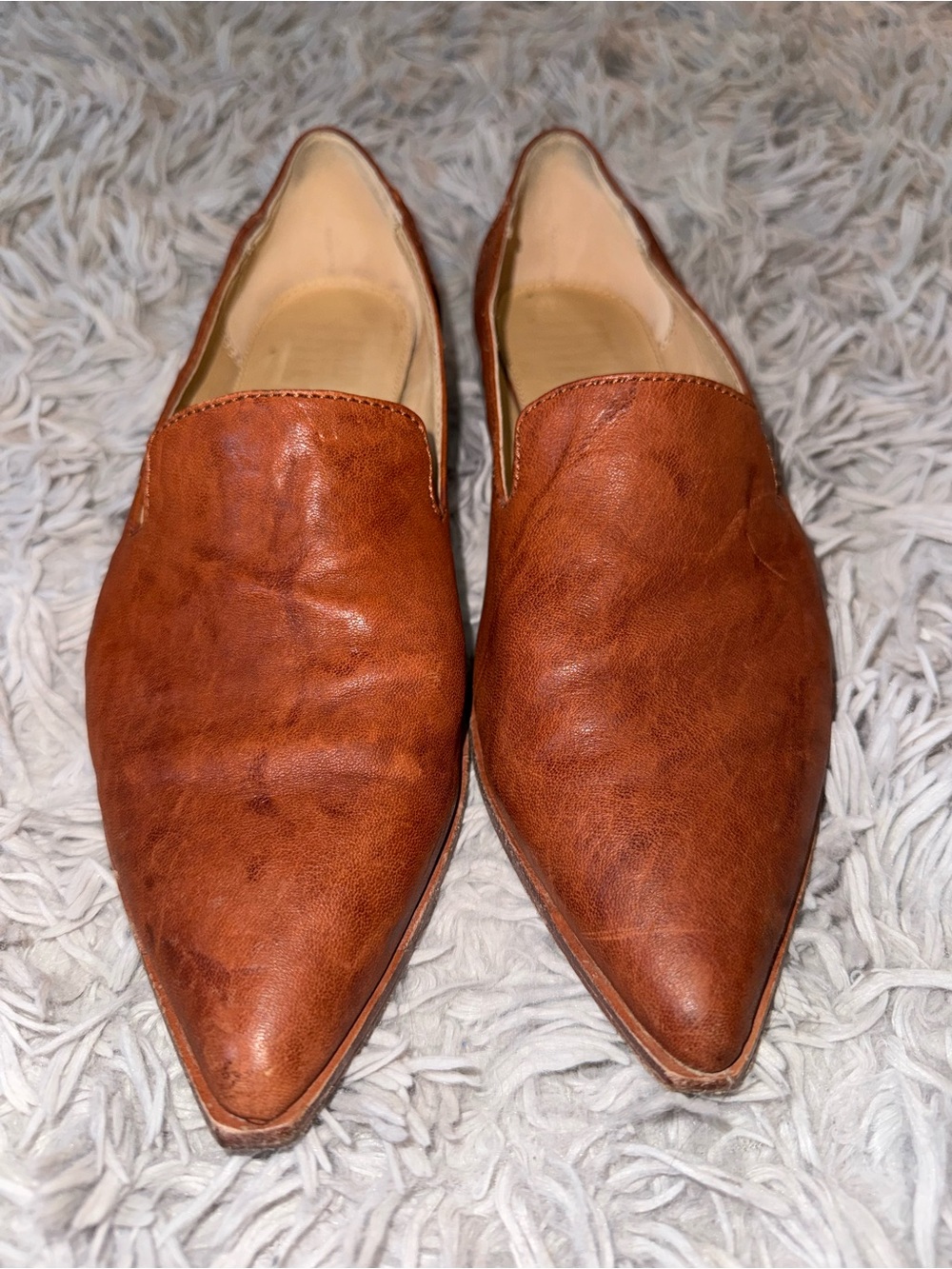 Frye Kenzie Venetian Cognac Leather Pointed Toe Loafers Size 9M